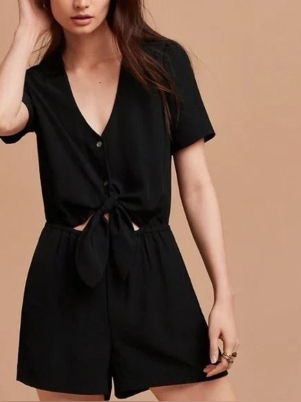 Wilfred Black Tie-Front Short Sleeve Top